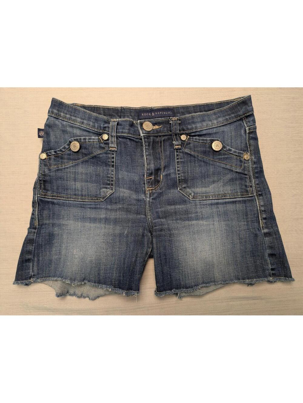 Rock & Republic Stinger Cut Off Denim Jean Shorts Size 10 Raw Hem